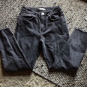 TopShop Moto Mom Black Denim Jeans Rag Hem  W28